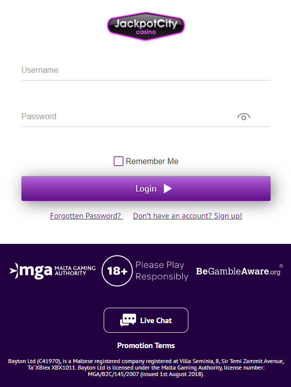 Jackpot City login
