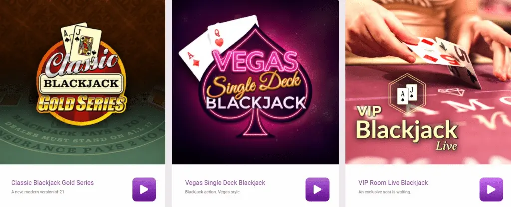 Blackjack Games like Classic Blackjack Gold Series, Vegas Single Deck Blackjack, VIP Blackjack Live